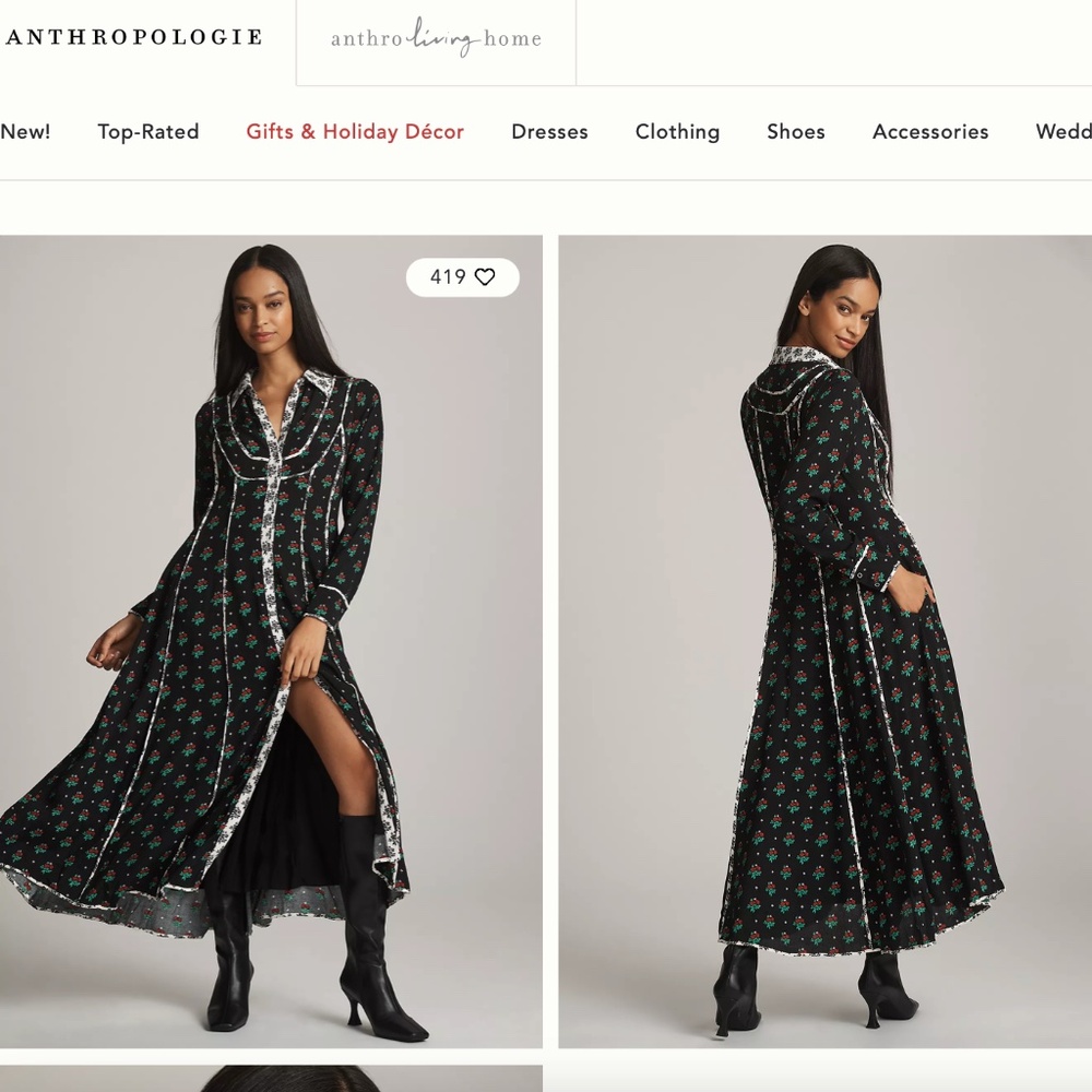 NWT By Anthropologie Long-Sleeve Midi Shirt Dress